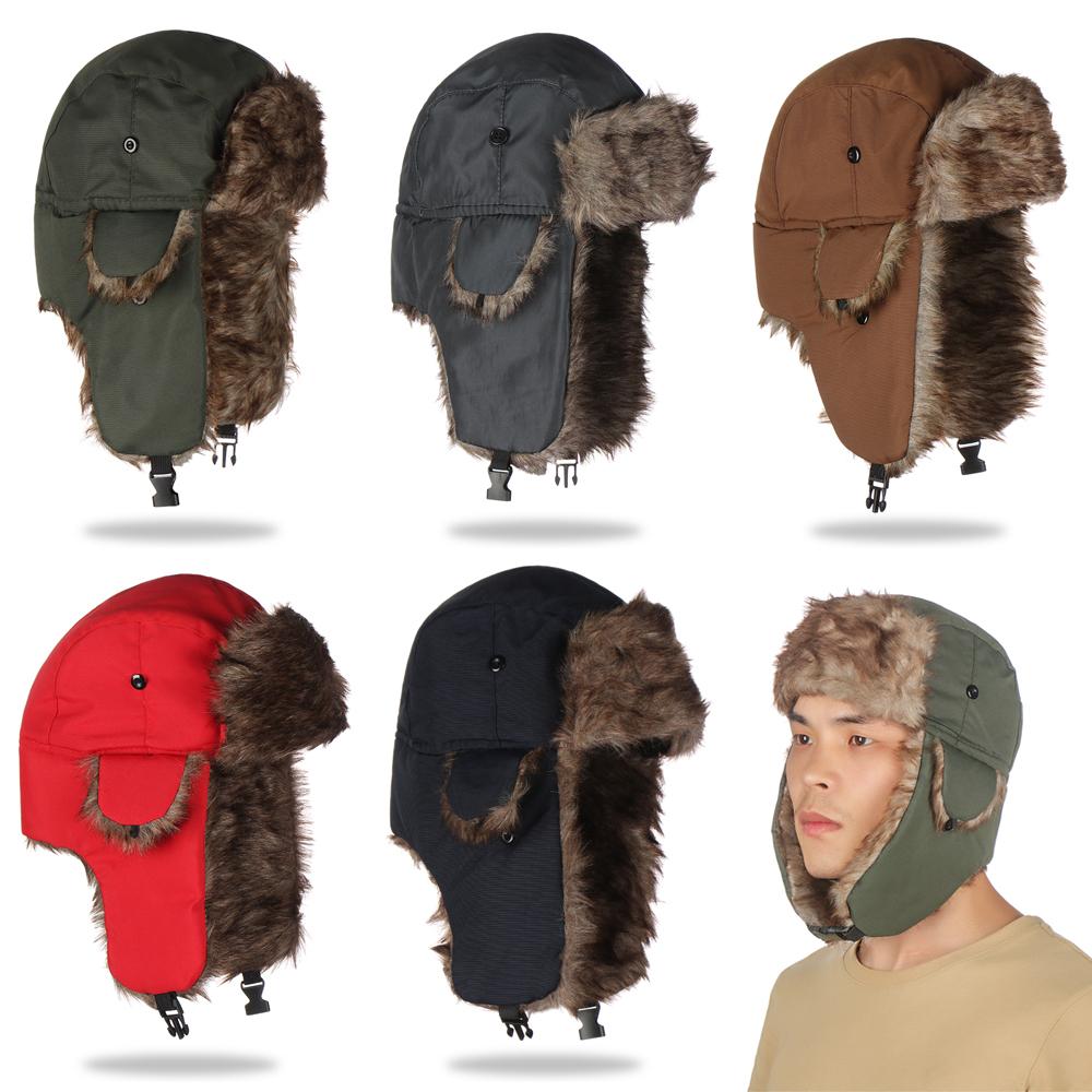 Winter Trapper Hat - หมวกกันหนาวคุณภาพสูงแบบมีที่ปิดหู สไตล์รัสเซีย ยูชานกา สำหรับเล่นสกี ดีไซน์เรียบง่าย ให้ความอบอุ่น
