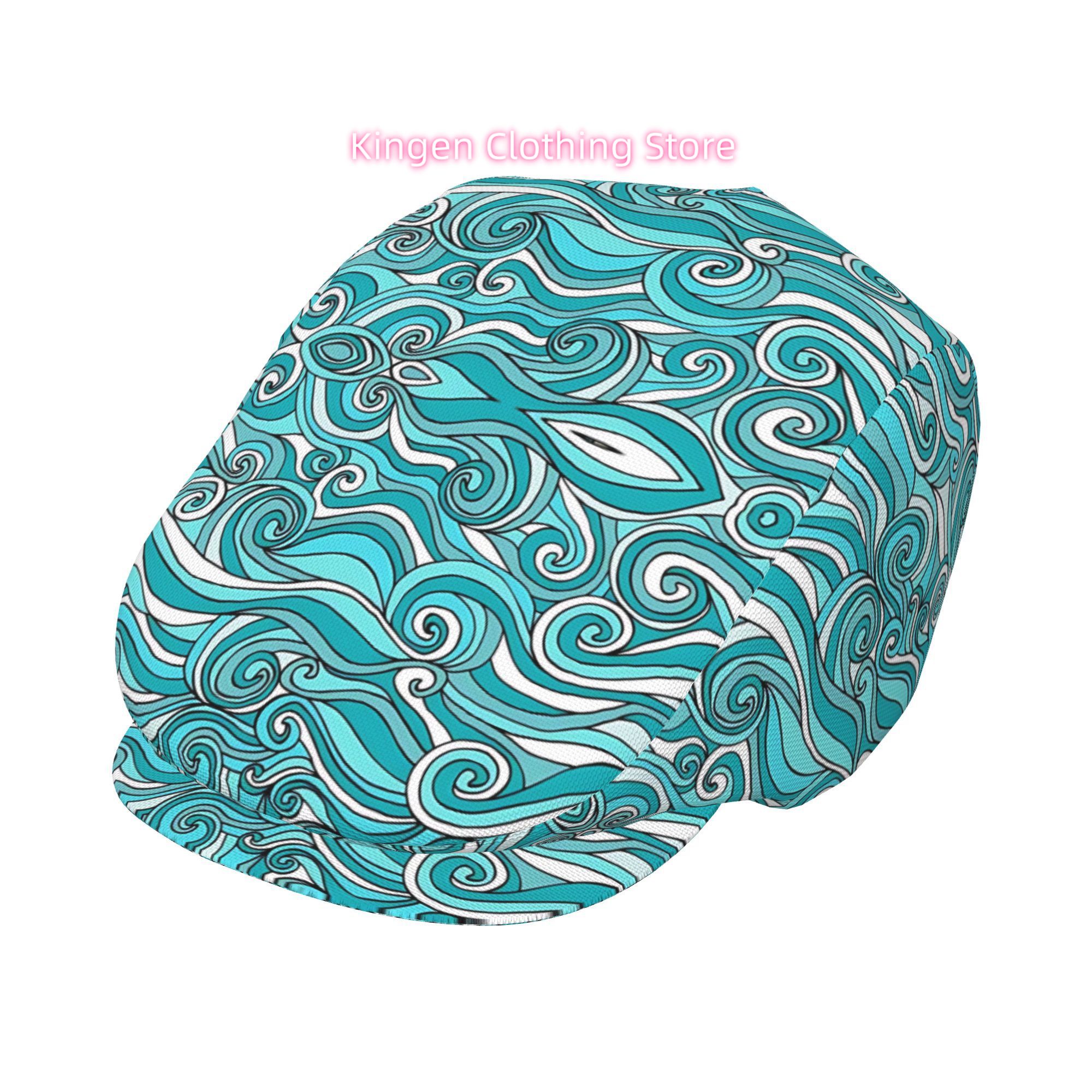 Newsboy Cap Ivy - หมวกแก๊ปปรับได้ลายคลื่นทะเลสีฟ้าเทอร์ควอยซ์และขาว 1 ชิ้น - หมวกทรงเรโทรแบบยูนิเซ็กส์, หมวกเบเร่ต์สไตล์นักข่าว,