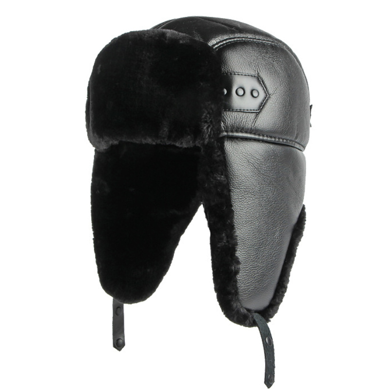 Winter Trapper Hat - HT4002หนัง PU แบบใหม่หมวกรัสเซียหนา Windproof หมวกฤดูหนาวชายกันน้ำ Ski