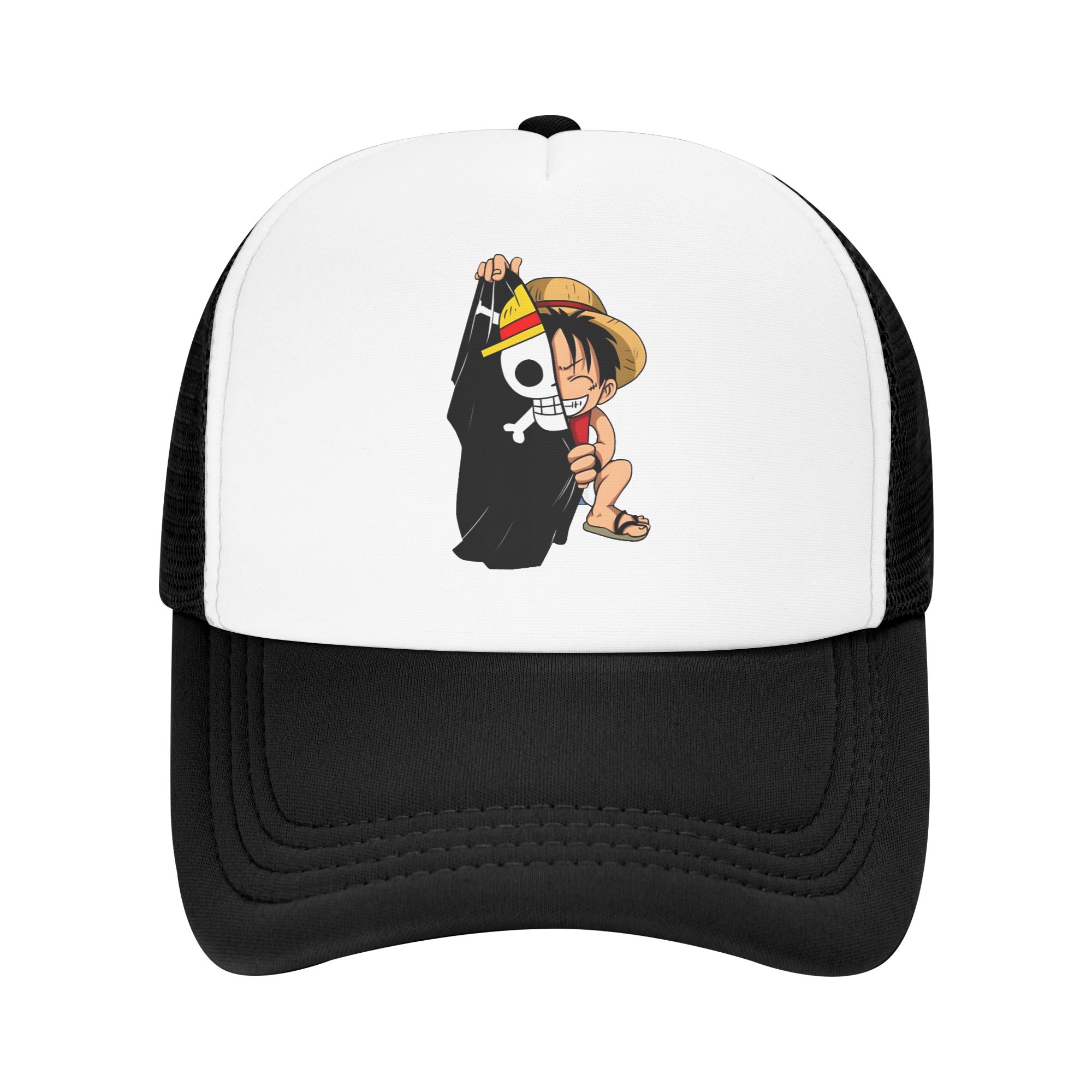 Trucker Cap Mesh - หมวกแก๊ปตาข่ายโฟมลายลูฟี่จากวันพีซ ดีไซน์ทันสมัย ระบายอากาศได้ดี สำหรับทุกเพศ ปรับขนาดได้ เหมาะสำหรับสวมใส่ลำลอง
