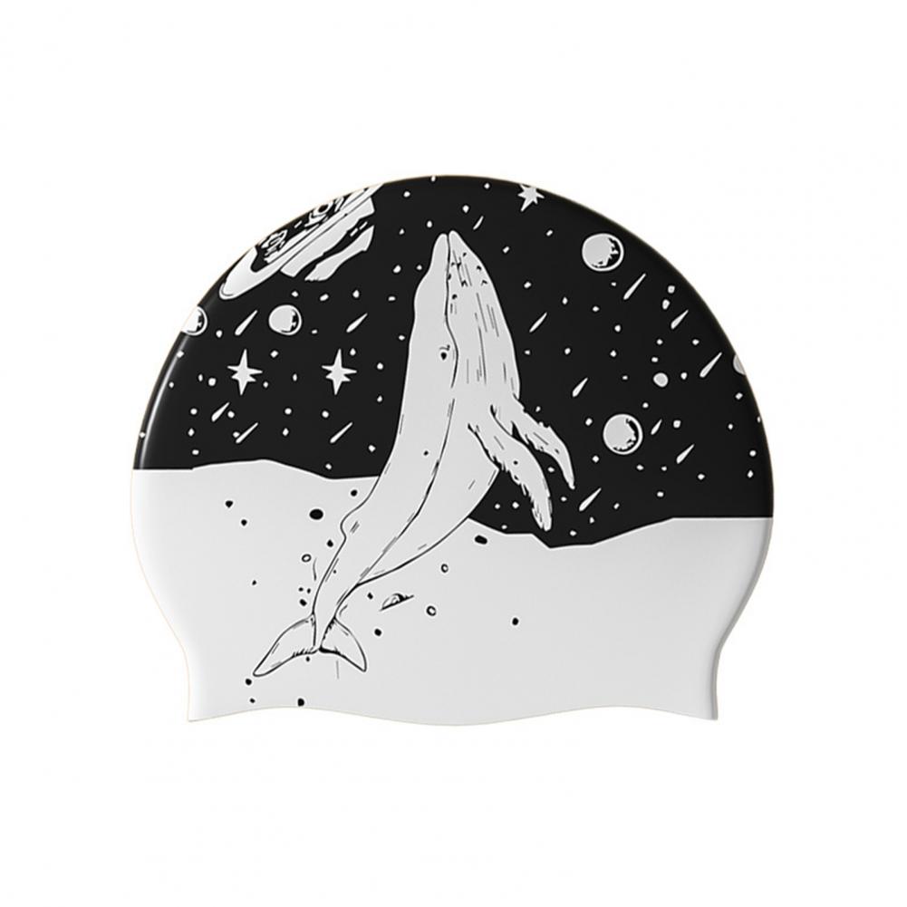 Swim Hat Silicone - หมวกว่ายน้ำซิลิโคนสำหรับผู้หญิงผู้ชายผมยาวแบบมืออาชีพหมวกว่ายน้ำพิมพ์ลายสองด้านหมวกว่ายน้ำหมวก